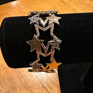 Gold Star Bracelet with Black Crystals. Stretchy. Good Energy.